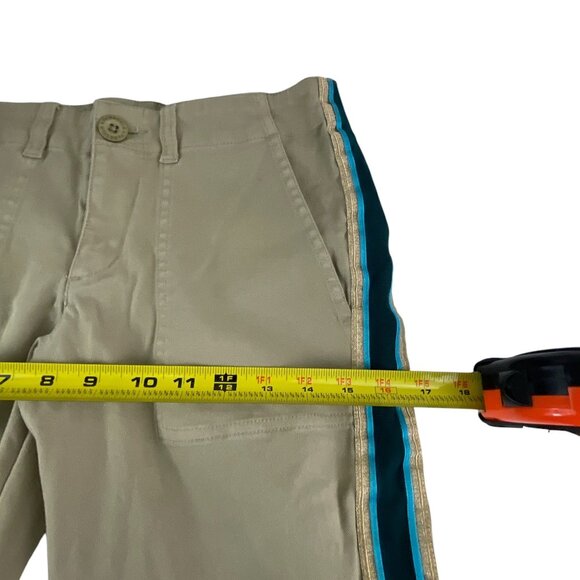 Pam & Gela Khaki Pants W/ Blue Side Stripes Frayed Hem Size 27 Casual Festival - Picture 8 of 10
